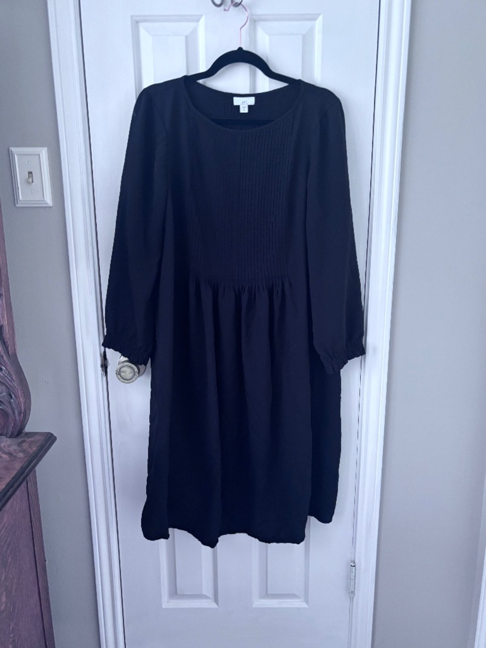 J Jill Pleated Long Sleeve Black Dress Size M Tall